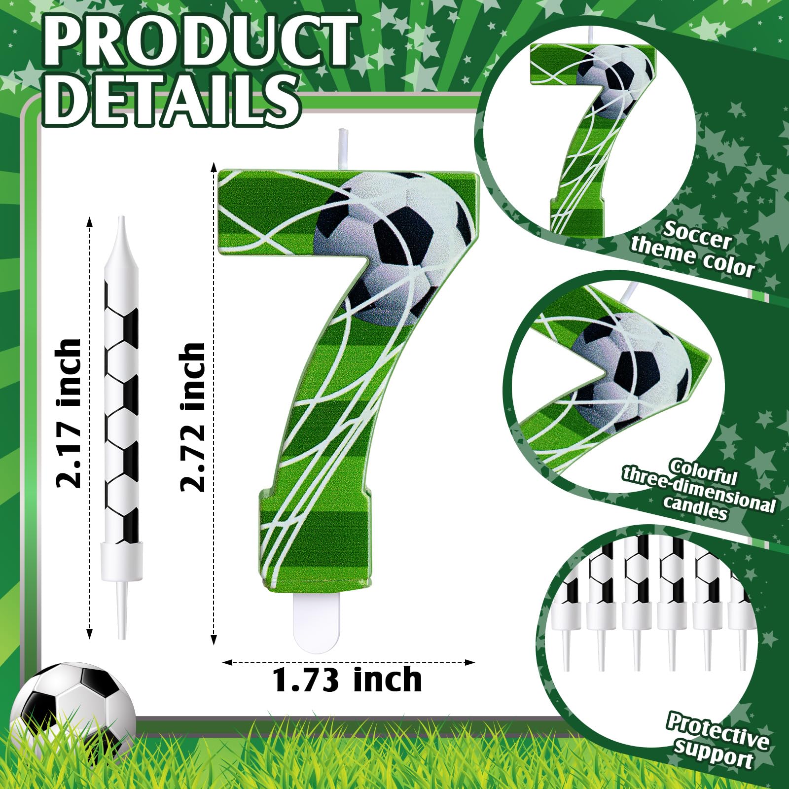 Photect 11 Pcs Soccer Birthday Candles Number 5-9 Candle Cake Topper Decor Soccer Themed Birthday Cake Decorations for Boys Girls Kids Party Supplies Decor(Number 7)