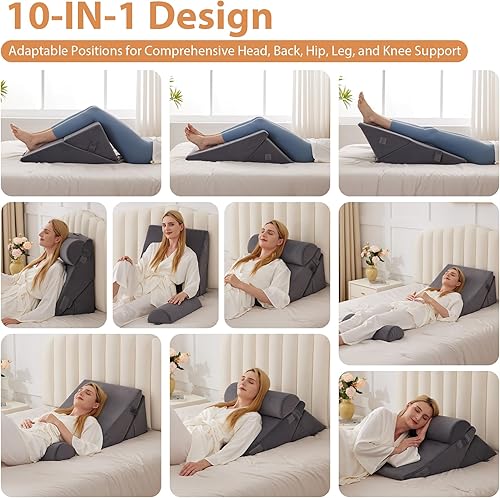 Miniatura 2 de Almohada de cuña de 3 piezas para aliviar el reflujo ácido, almohada de cuña ajustable para cabecera, almohada de cuña de cama para aliviar el dolor