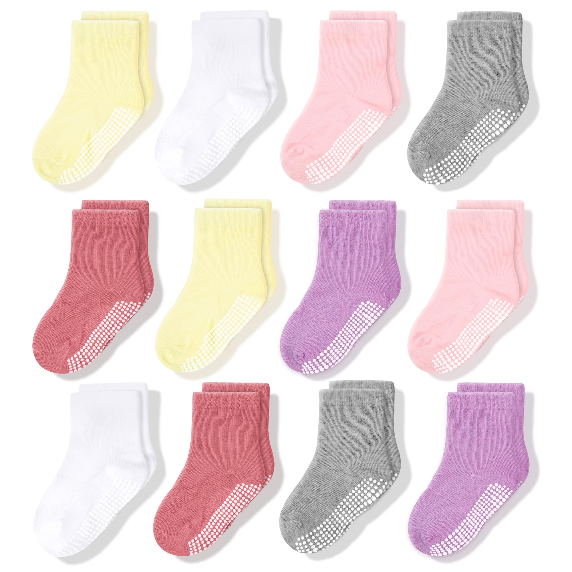 CozyWay Non Slip Toddler Socks for Kids With Grips 12 Pairs Sticky Anti Skids Boys Girls 1-9 Years