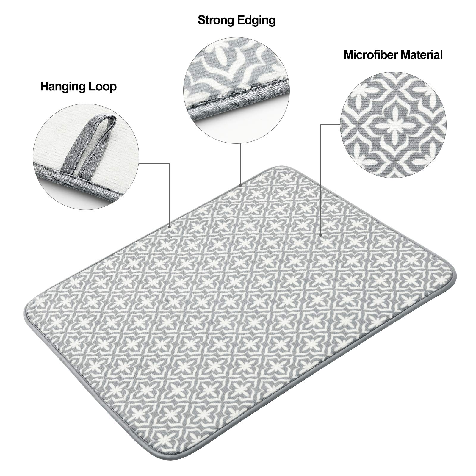 Alfombrillas Secaplatos SUBEKYU - 2 Unidades Grises De Microfibra Súper Absorbente Para Encimera (50x40 Cm)