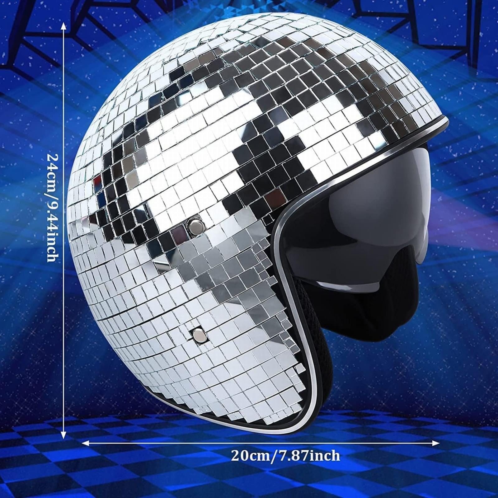 Casque Moto Rétro Demi-Casque Chrome Argent - 3/4 Ouvert Avec Bulle Miroir DOT/ECE