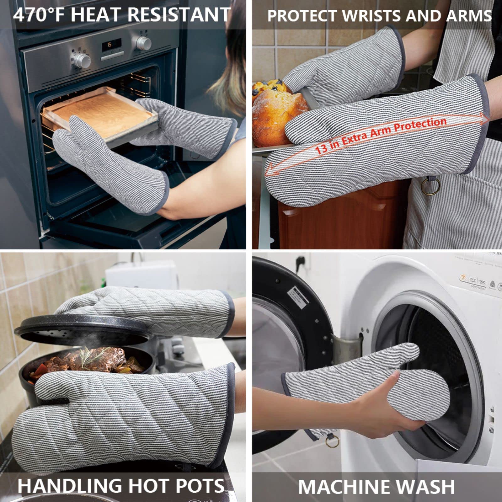 1 par de Guantes de Horno teñidos con Hilo 100% algodón, Resistentes al Calor, Guantes de 470 Grados, para Hombres y Mujeres, para cocinar, Hornear, Barbacoa, microondas, Manualidades, Lavables a