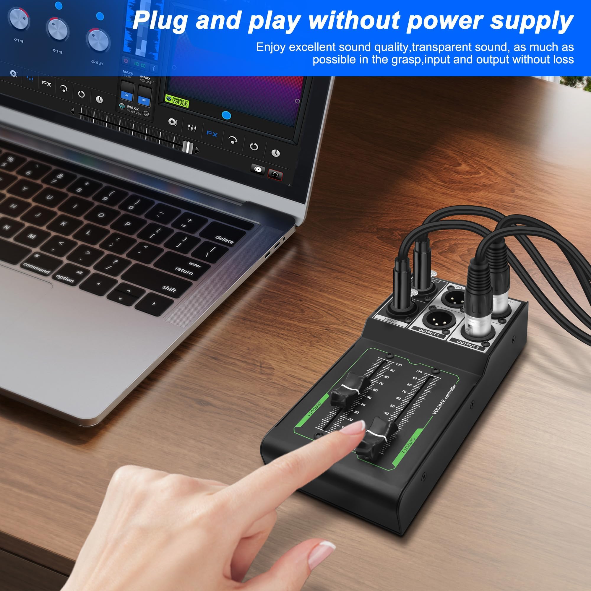 XMSJSIY Controllo del volume del monitor passivo 1 XLR / 1/4 TRS ingresso 2 uscite XLR stereo audio Control Studio Sound Adjuster Nessuna perdita per Studio & Home Audio System