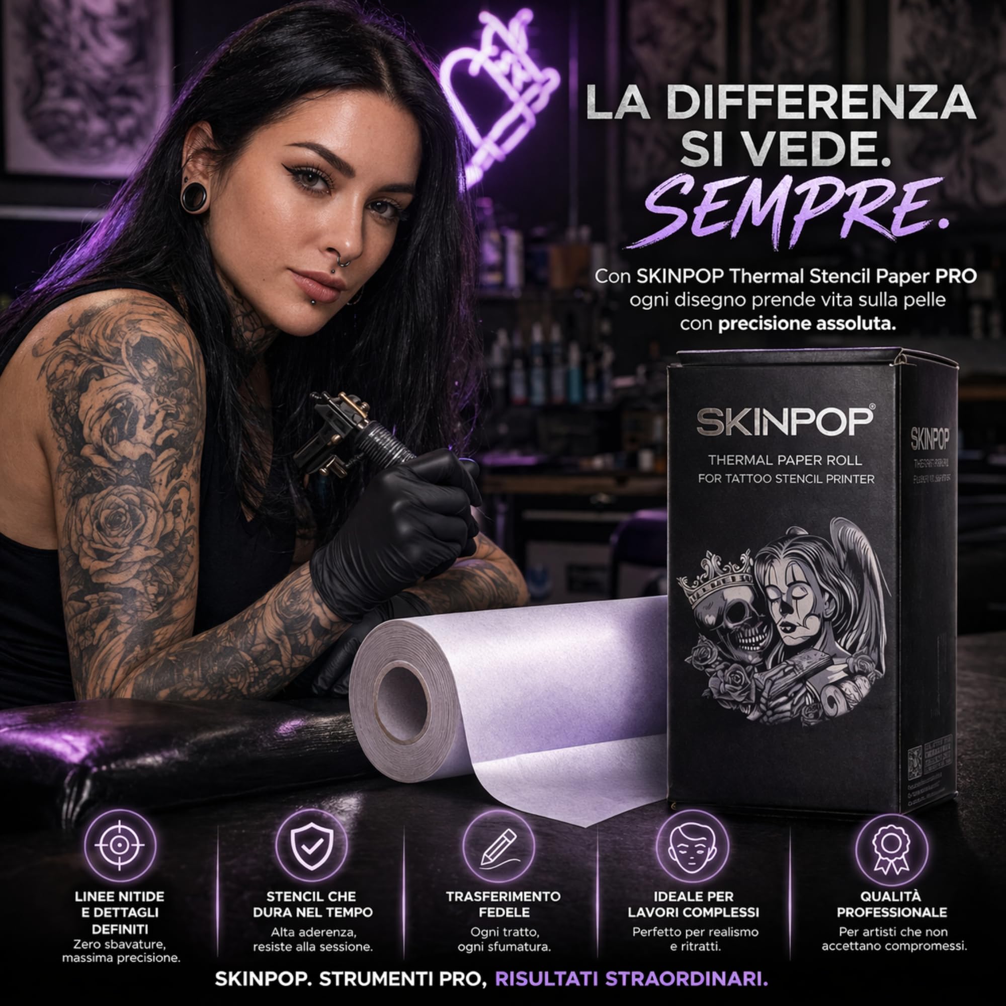 Rotolo Carta Stencil Paper PRO (21 cm x 30 mt) - Stencil tattoo Compatibile per Stampanti Termiche Trasferimento Preciso - Linee Nitide Alta Aderenza - Ideale Realismo e Dettagli Complessi