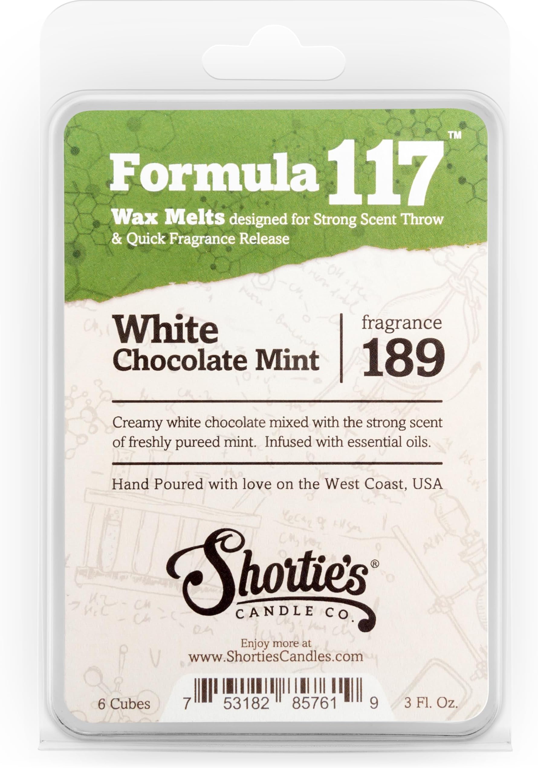 White Chocolate Mint Wax Melts - Formula 117-1 Highly Scented 3 Oz. Bar - Made with Natural Oils - Bakery & Food Air Freshener Cubes Collection