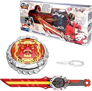 INFINITY NADO Battling top with Sword Launcher, Metal Glowing battling top, Attack Type Right/Left-Spinning Top Game Toys Battle Top Starter Pack Set, for Boys Girls 5+, Blazing War Bear, red