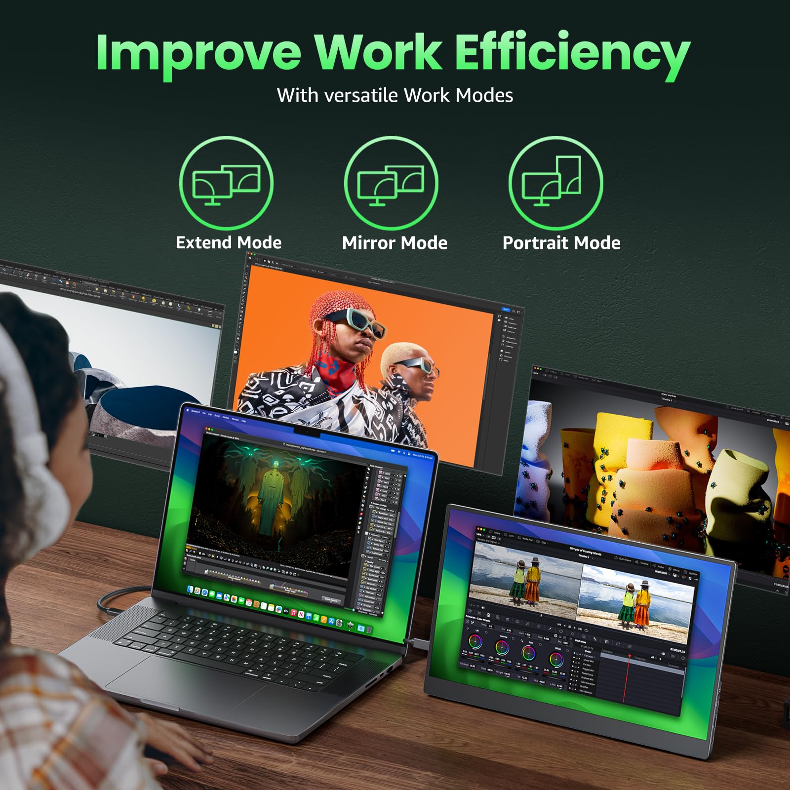 cocopar Moniteur Portable 15,6 Pouces Moniteur de Voyage 1080P avec Haut-Parleur Moniteur Externe HDMI USB-C pour Ordinateur Portable MacBook Surface PC, avec Kickstand VESA (Reconditionné)