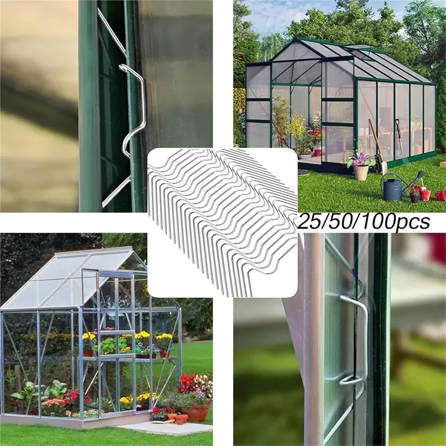 Greenhouse Glass Clamp Wire 100pcs Greenhouse Glazing Clips W-Type Spring Wire Stainless Steel Fixing Clamp