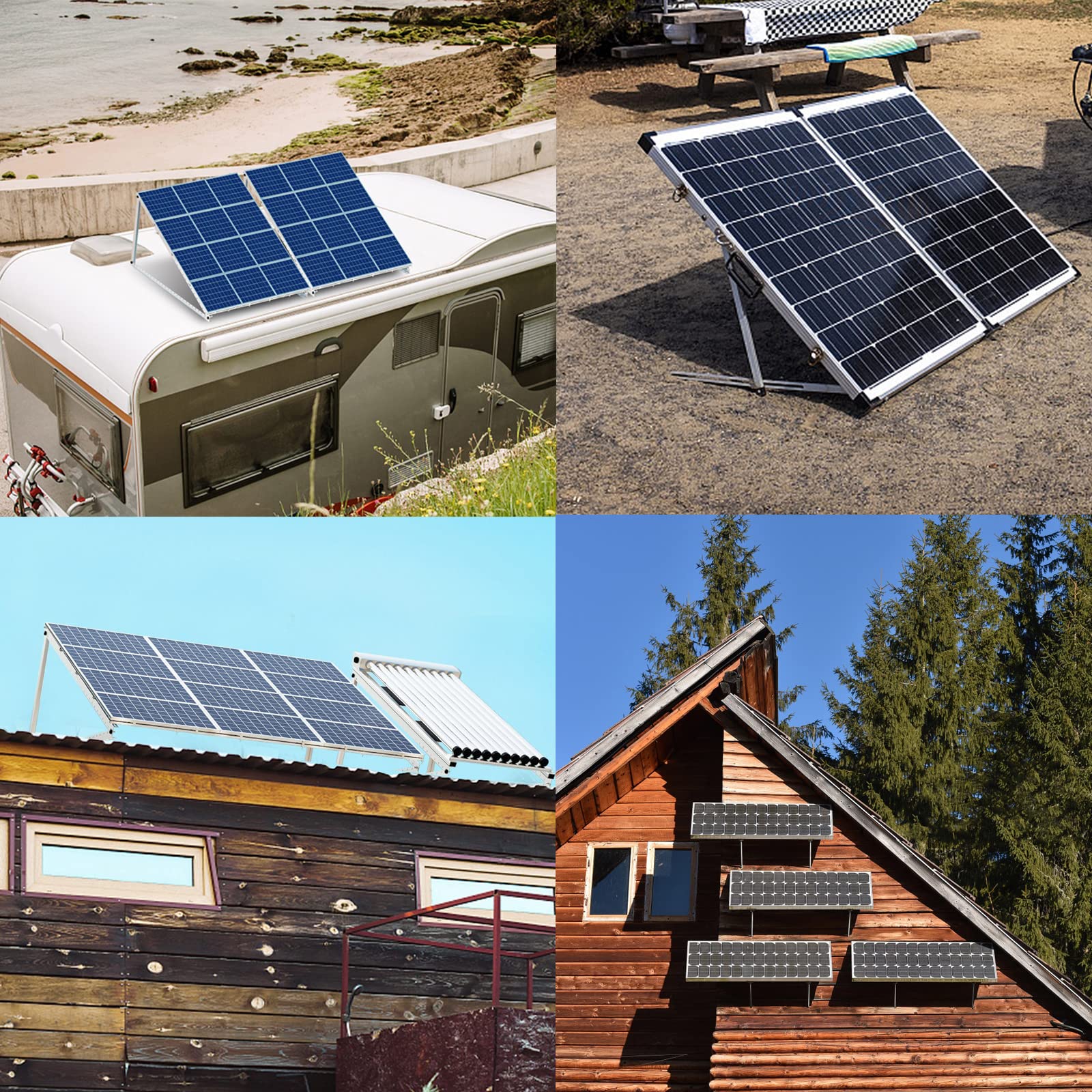 Warmfay 4 supporti per pannello solare, 114 cm, 45", in alluminio, per centrali elettriche da balcone, angolo regolabile, 0-90°, 100 W-1200 W, set di fissaggio per tetto piatto, da parete, camper,