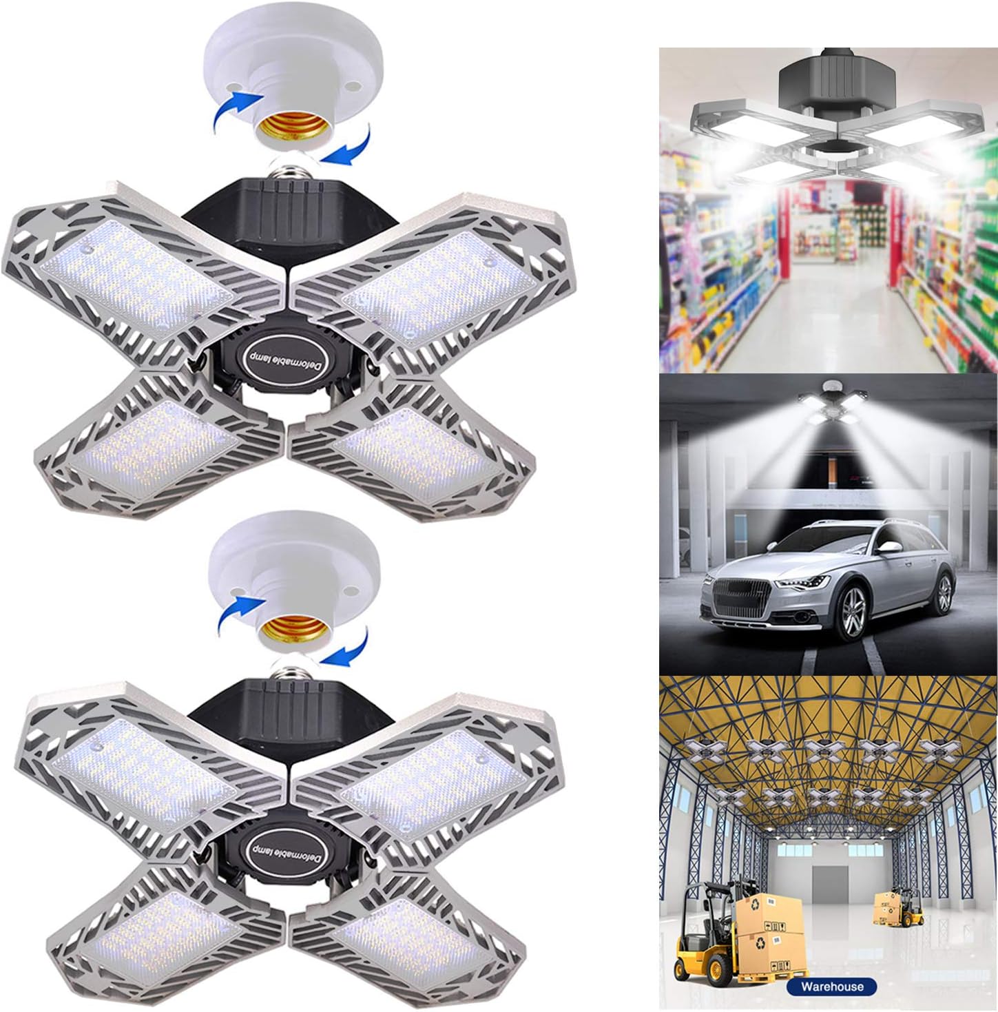 Ankishi Garage LED Lights Ceiling 2 Pack,150W Deformable led Garage