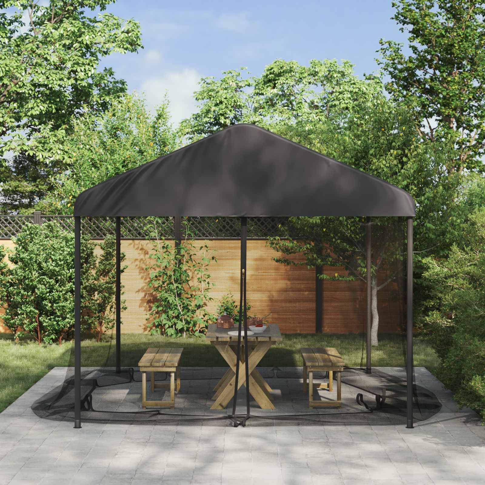 Mangloder Moustiquaire pour tonnelle - 4 x 3 m - Noir - Maille 220 - Légère et respirante - Fermeture éclair - Pour balcon, terrasse, camping, randonnée, extérieur