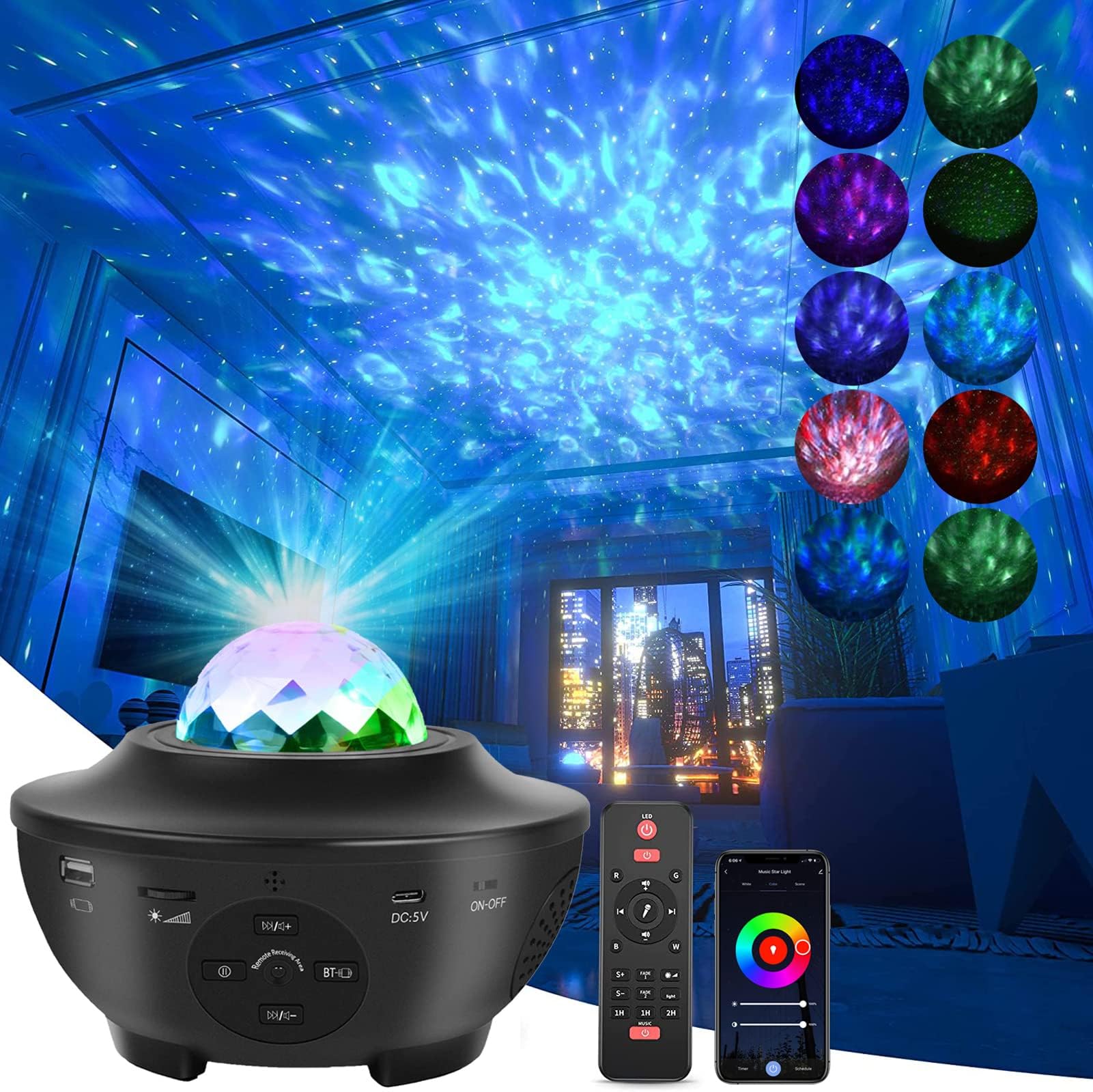 KIBVIV Galaxy Projector Star Projector, Christmas Night Light, Room Decor for Kids Adult, Night Light with Bluetooth Music Speaker & Remote Control, for Bedroom, Living Room, Party (Black)
