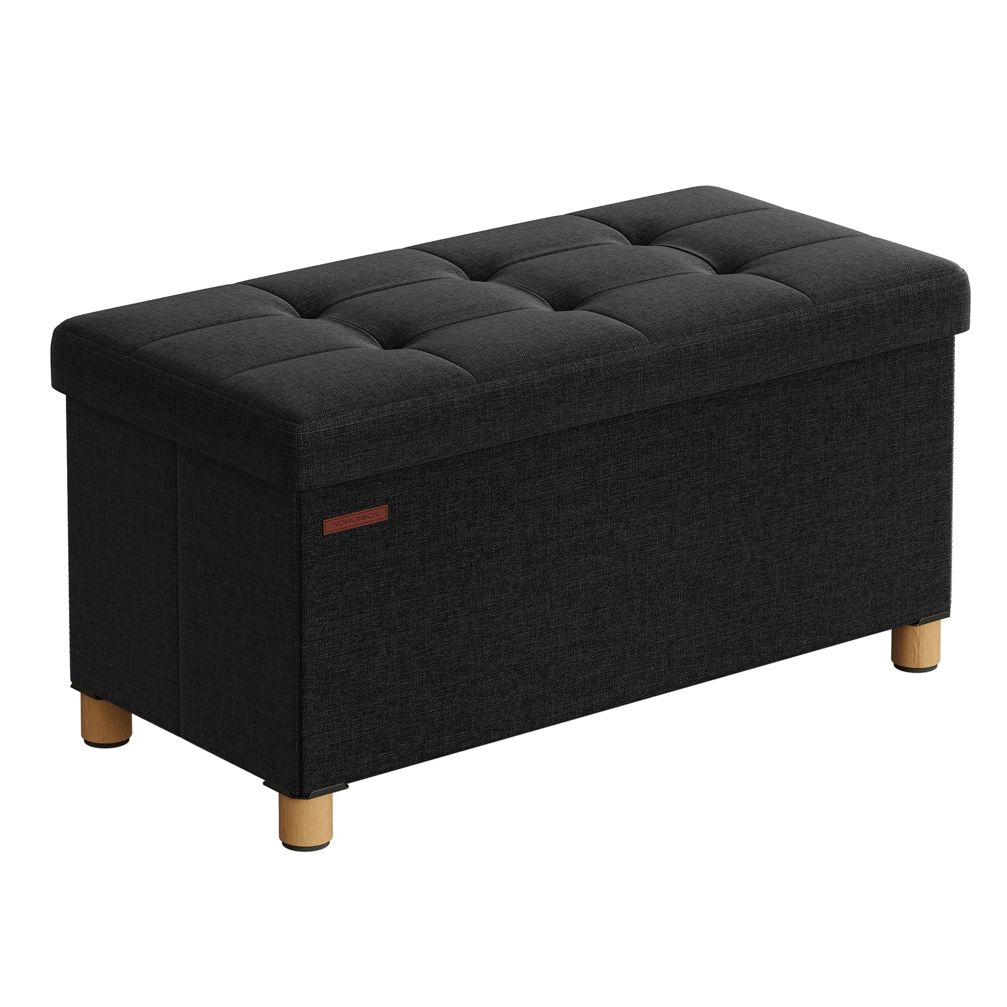 SONGMICS Puff Almacenaje, Baúl Plegable con Patas, 38 x 76 x 40 cm, Banco de Pie de Cama, Banco Almacenaje, Soporta hasta 300 kg, para Sala de Estar, Dormitorio, Entrada, Negro Tinta LSF016B11 The Forest Stewardship Council