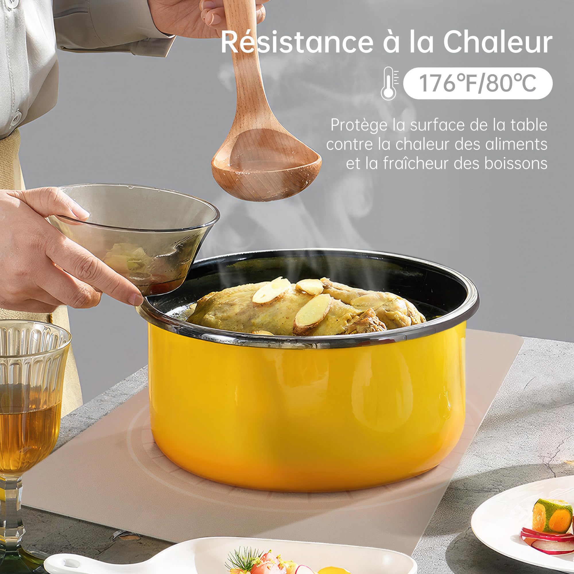 KitchenBoss Set de Table Lavable et Dessous de Verre：Lot de 6 Dessous de Table Double Face Sets de Table avec Salle à Manger en PVC（43x30cm）
