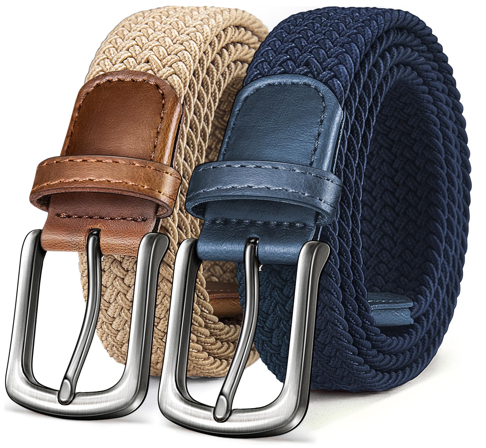 KEMISANT Men's Stretch Woven Braided Web Golf Belt 1 3/8"-Multi-Pack