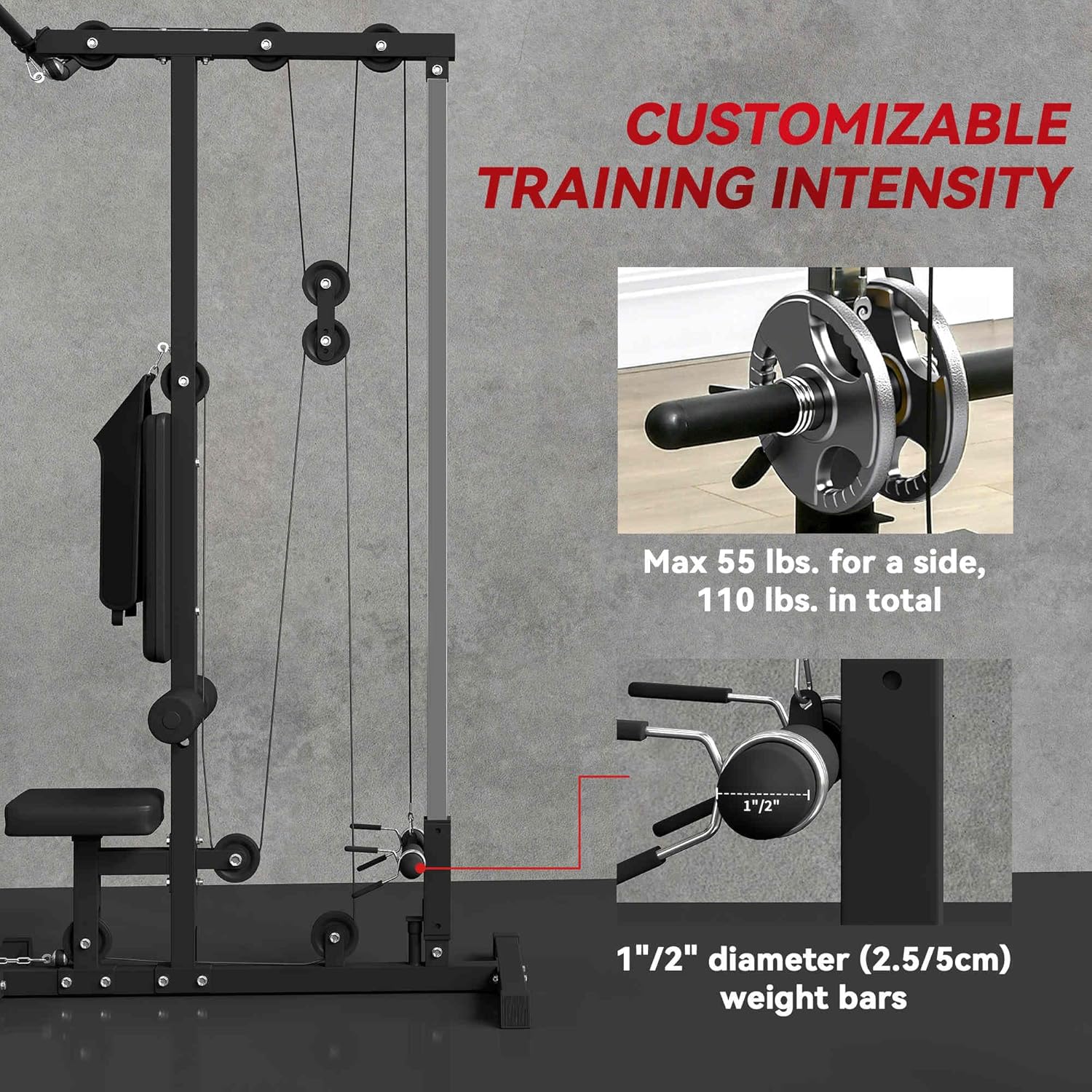 Soozier Lat Machine With High &Amp; Low Pulley Stations, Cable R...