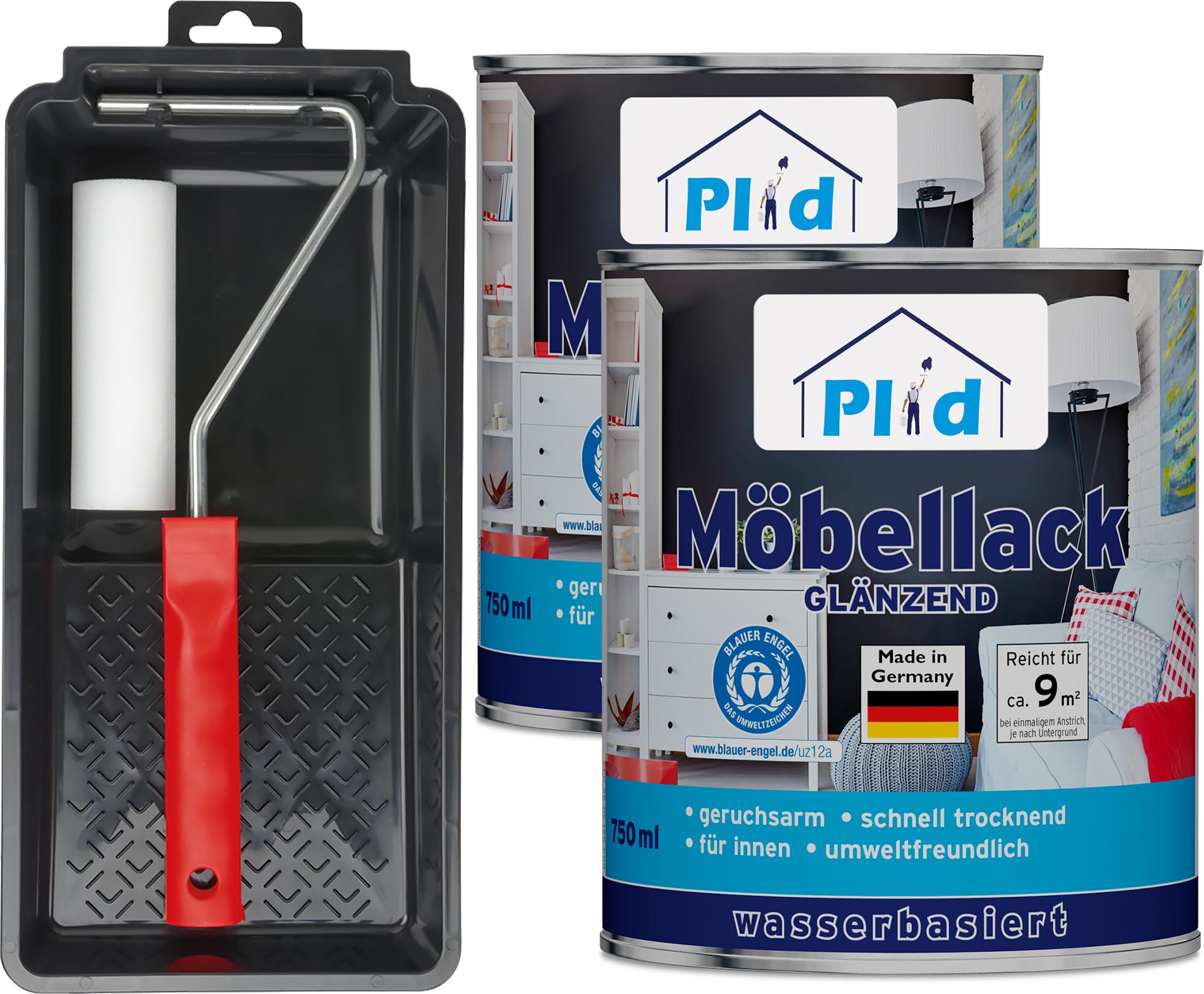 Plid® Vernice Bianca Lucida per Mobili - 1,5L - Smalto per legno di alta qualità - Finitura brillante - Kit completo per verniciare mobili e superfici in legno - Made in Germany