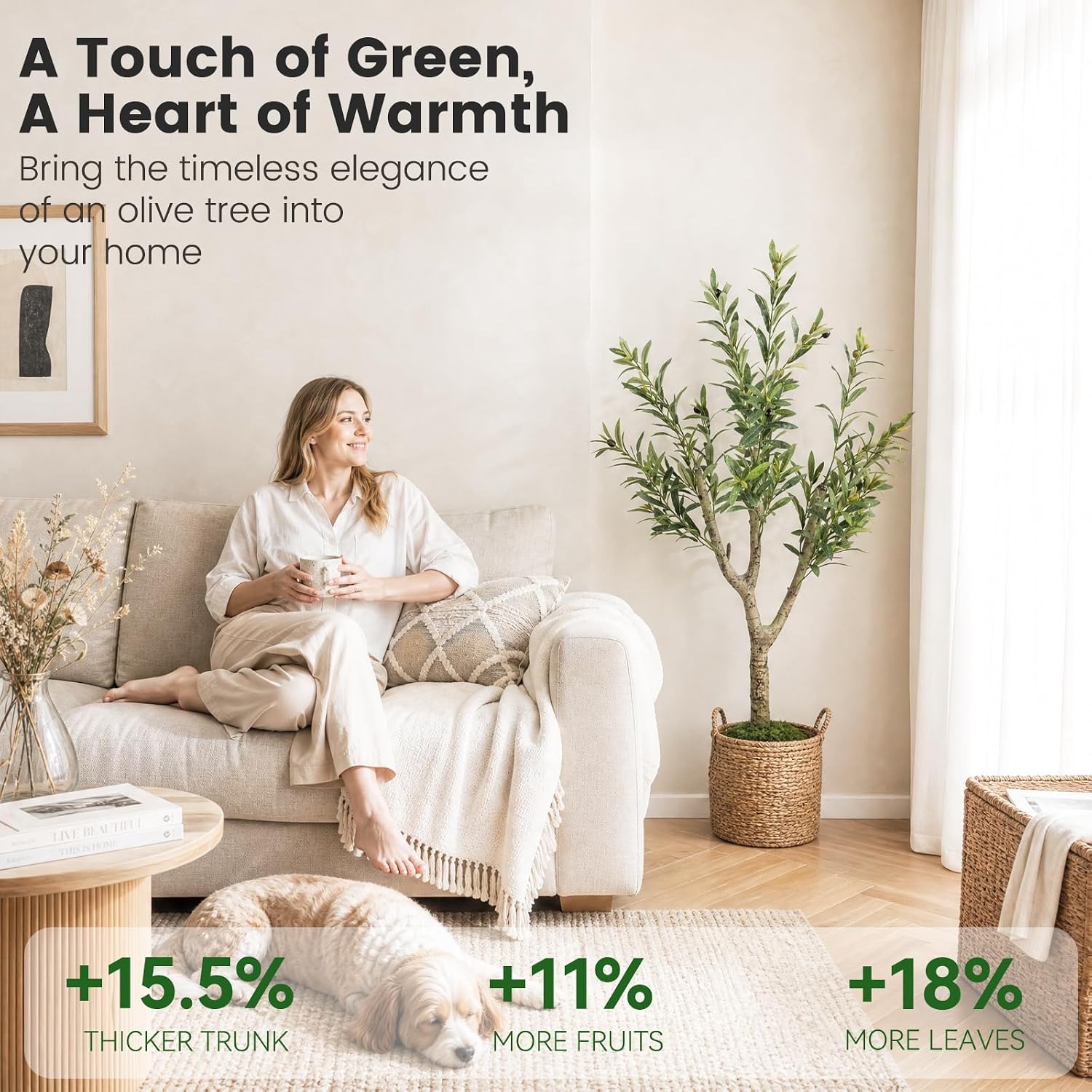 Olive Trees Artificial Indoor, 4ft Tall Olive Tree with White Planter, Faux olive tree with Natural Wood Trunk & Realistic Leaves & Lifelike Fruits, Artificial Plants for Home Decor Office Living Room