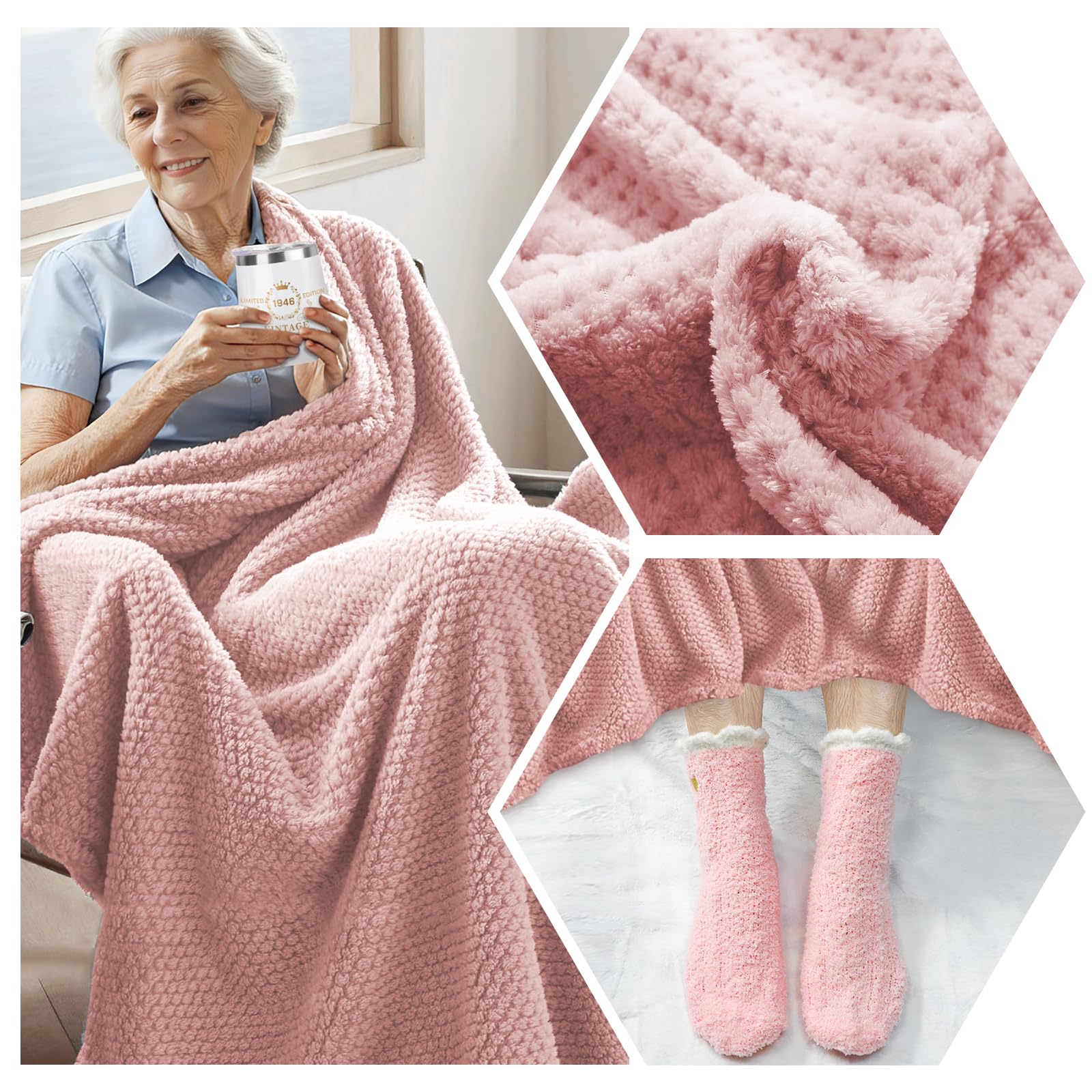 Verwöhn-Geschenke zum 80. Geburtstag für Frauen, Pflegepaket Gute Besserung, Geschenke für 80 Jahre alte Frau, 1946 Geburtstagsbox, entspannendes Spa-Set mit Becher, Decke, Poster für sie, Mutter