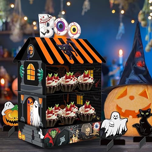 KALEFO Halloween Donut Party Decoration 2 Tier Spooky Zombie Dessert