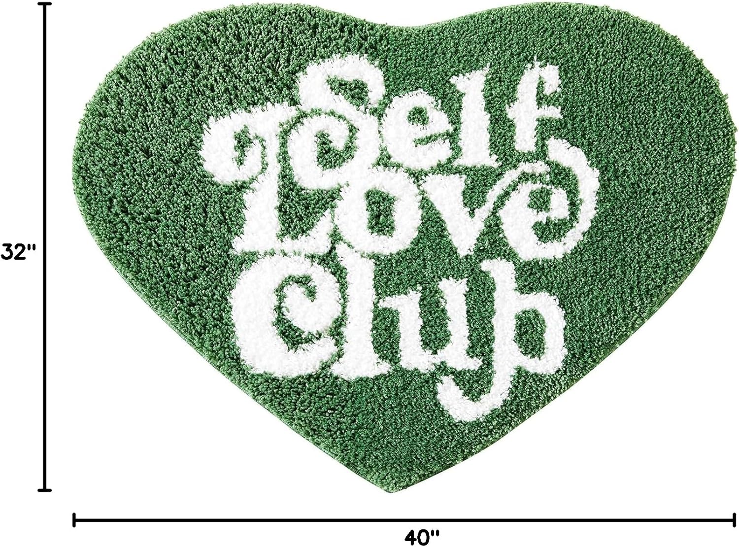 Cute Funky Throw Rugs for Bedroom Dorm Bathroom Living Room College Dorm Non Slip Washable 32''x40'', Self Love Club Heart Shaped Rug, Trendy Cool Aesthetic Bedroom Accent Rug Green Bath Mat