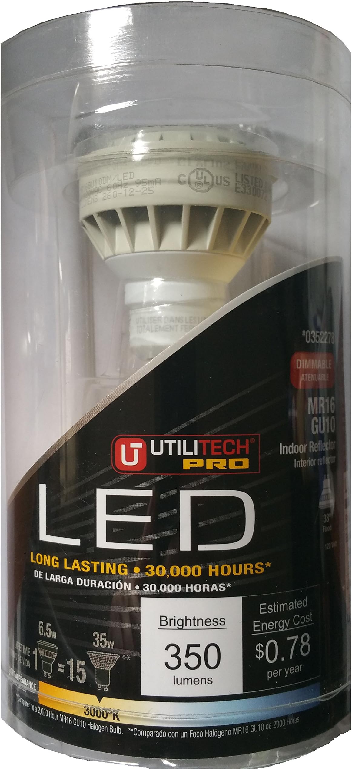 Utilitech Pro MR16 GU10 5-Watt Pin Base Indoor LED Spotlight Bulb, Warm White