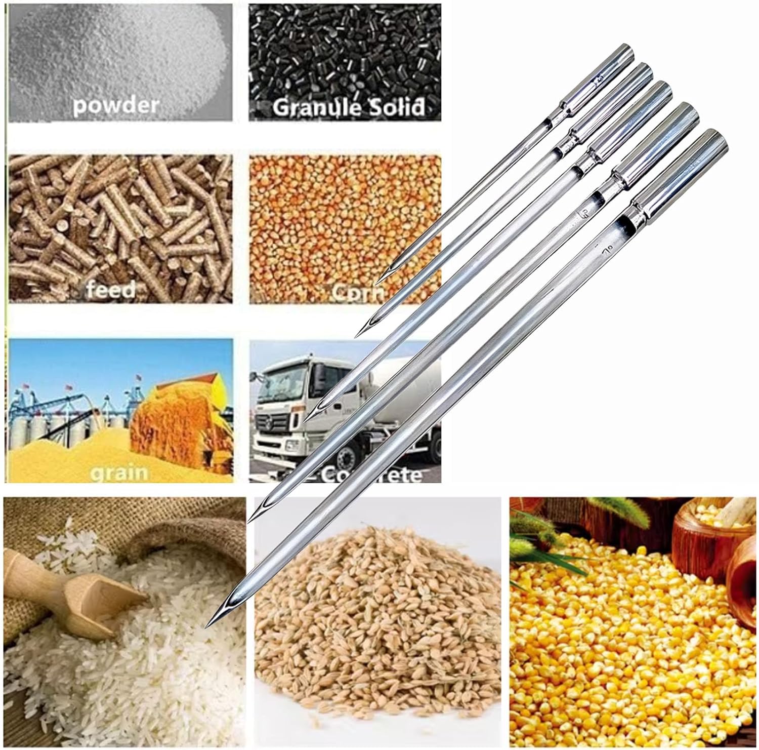 Grain Probe Sampler,Soil Test Kit Sampler,304 Stainless Steel,Grain Probe Rod,Multi-Functional Sampling Tool,for Outdoor Cement and Fertilizer Testing(Size:600mm*18mm)