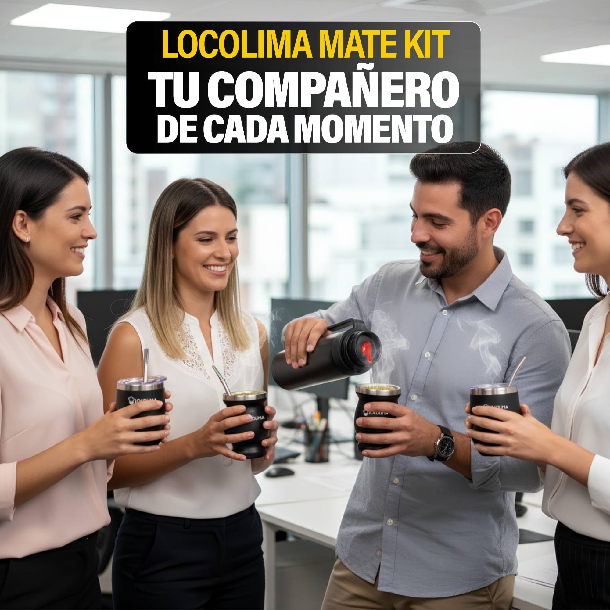 Kit Mate Argentino Premium 10 Piezas, Termo Mate 1L Doble Pared de Acero Inoxidable, 2 Vasos (250ml y 350ml con tapa) Bombillas, Porta Yerba, Separador Yerba y Prensa el Autentico Set de Mate