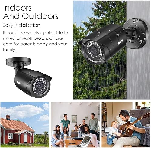 Miniatura 5 de ZOSI Paquete de 4 1080P 2.0MP para interiores y exteriores de 0.142 in, 24 unidades, lente infrarroja infrarroja, CCTV, cámara de seguridad de corte