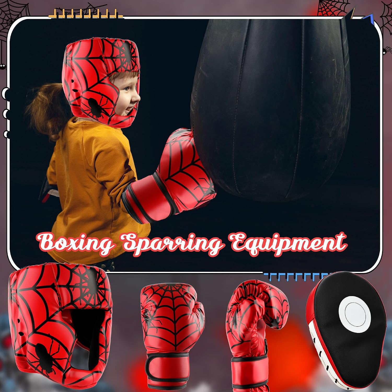 Kids Boxing Headgear and Gloves Set for Beginners and Children Youth Kickboxing Training Sparring Karate Muay Thai Taekwondo MMA
