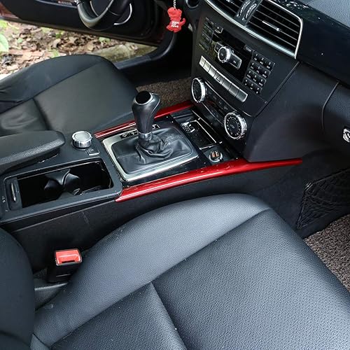 Miniatura 5 de YIWANG Rojo para Mercedes Benz Clase C W204 C180 C200 2007-2013 ABS coche consola central decoración tiras accesorios