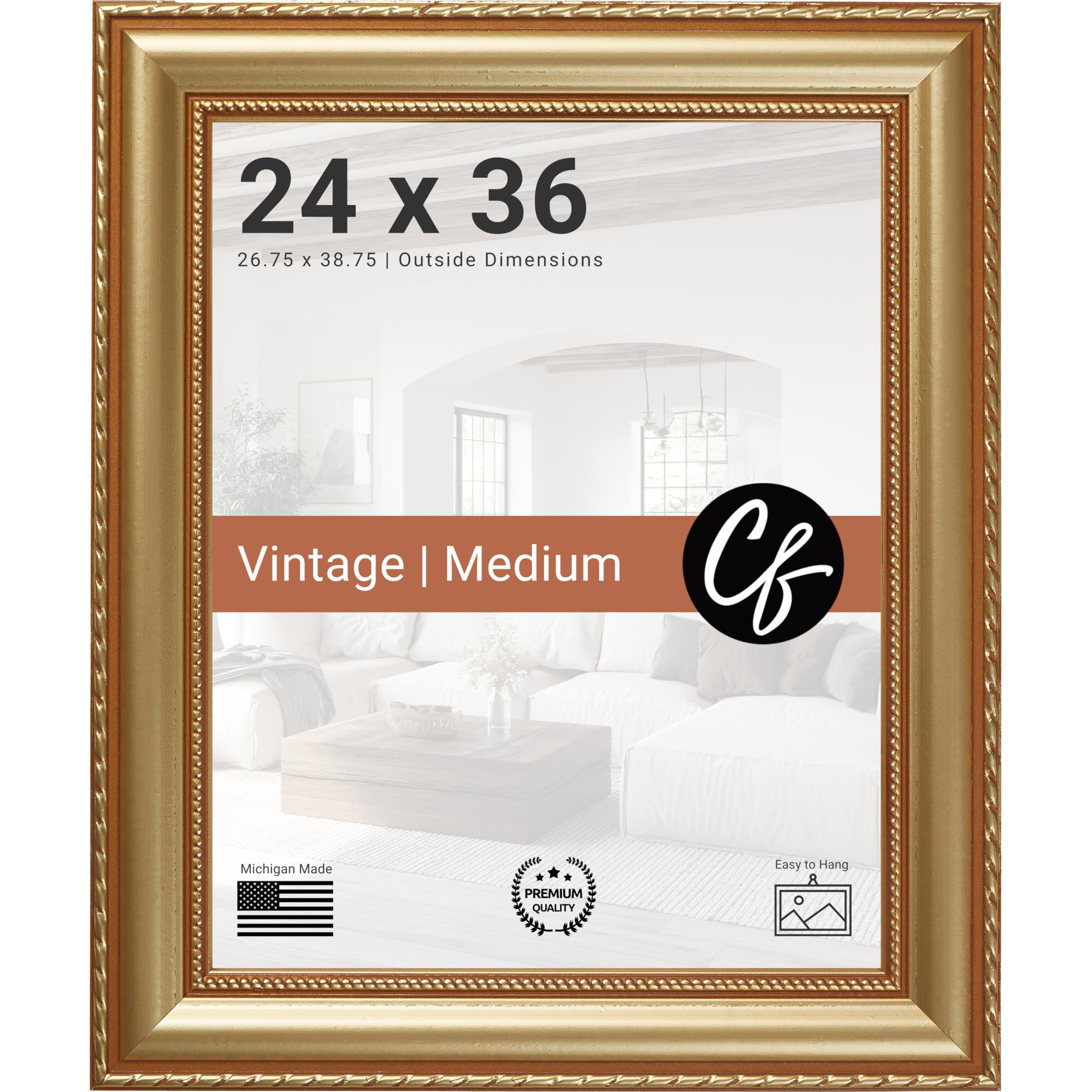 24x36 Picture Frame – Victoria Ornate Gold 1.5 Inch Wide Solid Wood Moulding, Vintage Decorative Finish, Includes Plexiglass and Backing, Wall Display Frame for Art, Posters, or Photos