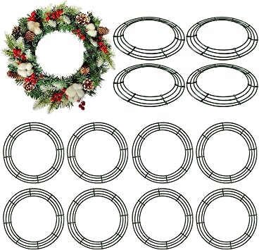 12 Pack 16 Metal Wreath Frame Wire Wreath Rings for Christmas New Year Party Home Decor DIY Green