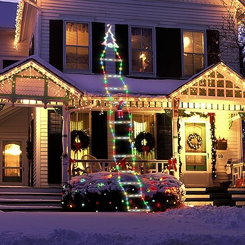 Luces de decoración de Navidad LED para exteriores, luces de escalera de ZHOLAH de 12 pies con Papá Noel trepador, multicolor, 8 modos de luz