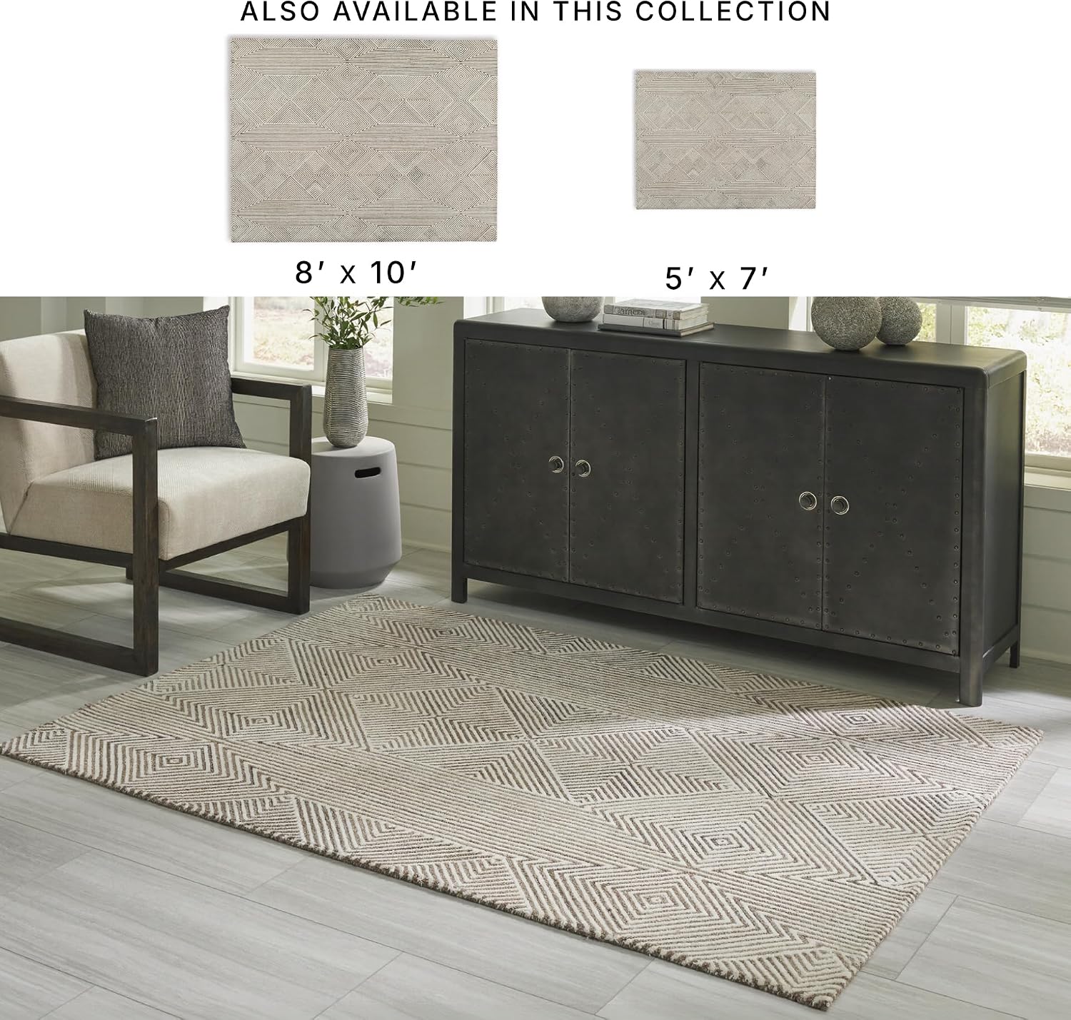 Signature Design by Ashley Area Rug, Hand-Tufted Geometric Wool Blend, 5x7 | Blend of 80% wool and 20% polyester, Hand-tufted medium pile with cotton backing for modern decor, Jadott Series