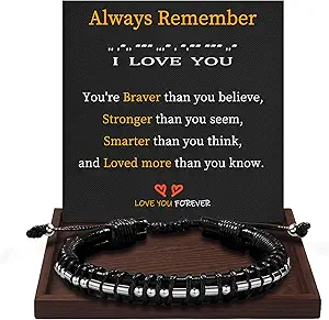 Inspirational Gifts for Men Morse Code Bracelets Mens Bracelets Graduation Gifts for Him Fathers Day Adjustable Leather Bracelet Motivational Birthday Annivesary Jewelry Stocking Stuffers for Men