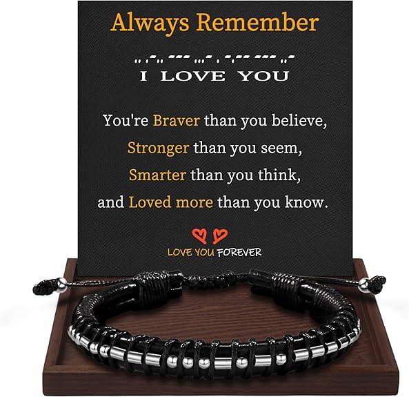 Inspirational Gifts for Men Morse Code Bracelets Mens Bracelets Graduation Gifts for Him Fathers Day Adjustable Leather Bracelet Motivational Birthday Annivesary Jewelry Stocking Stuffers for Men
