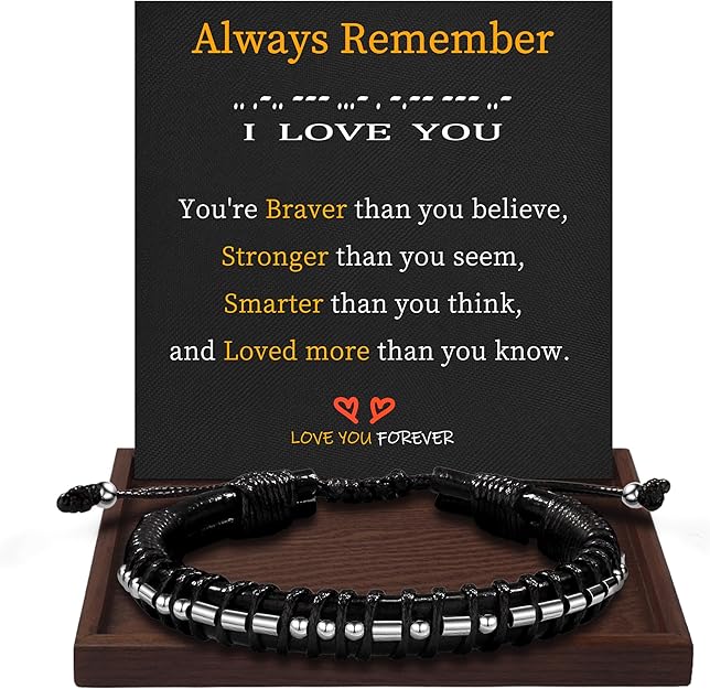 Inspirational Gifts for Men Morse Code Bracelets Mens Bracelets Graduation Gifts for Him Fathers Day Adjustable Leather Bracelet Motivational Birthday Annivesary Jewelry Stocking Stuffers for Men
