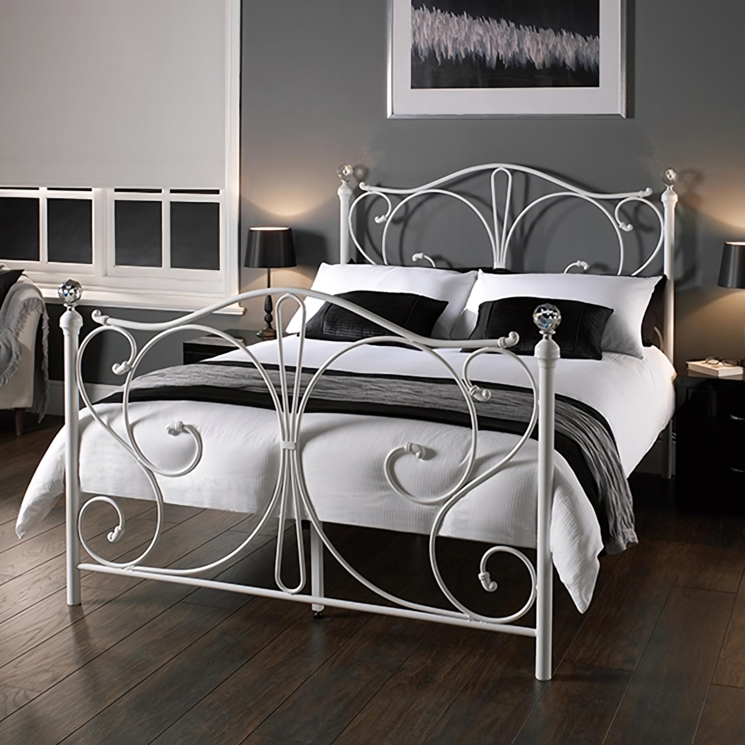 eFurniture | Metal Bed Frame and Memory Foam Mattress | 3ft 4ft 4ft6 5ft Single Double King | Black or White | Easy Assembly | Sprung Slats Extra Support Legs (White, 5ft King Size - No Mattress)