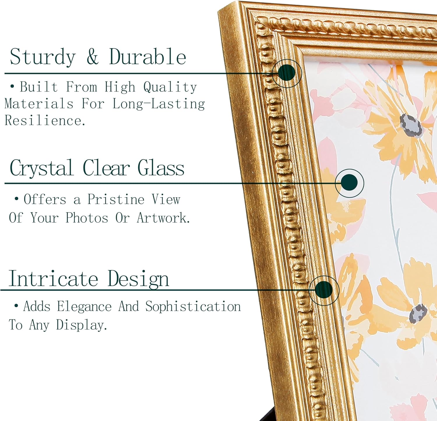 Concepts 4x6 Set Of 4 Gold Ornate Vintage Resin Picture Frames With HD Clear Glass, Extra Durable Photo Frames - Display Wallhung/Tabletop Vertically Or Horizontaly