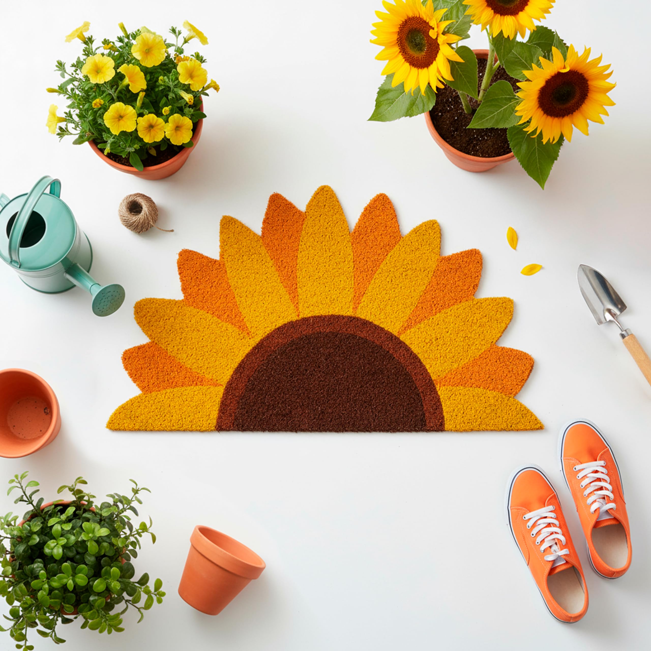 Fisura - Zerbino ingresso casa in cocco "girasole" con supporto antiscivolo in PVC. Zerbino dalla forma originale. Dimensioni: 70 cm x 40 cm x 1,5 cm. Giallo.