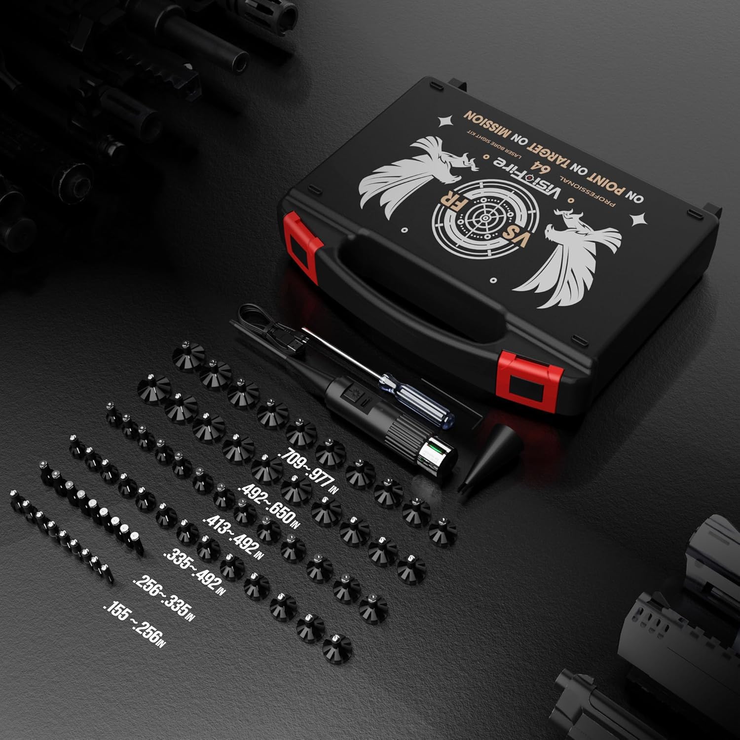 USB Rechargeable Laser Bore Sight Kit : Green Laser Bore Sighter with 64 Upgraded Adapters fit 0.17 to 12 GA Calibers| Multi-Caliber Laser Bore Sighting Kit for All Gun| Powerful Boresighter