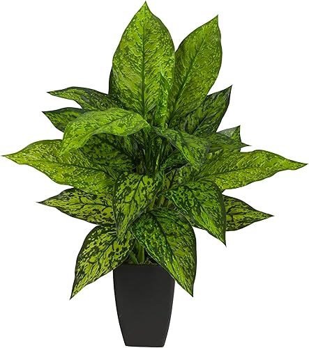 Nearly Natural Planta artificial Dieffenbachia de 21 pulgadas en maceta negra