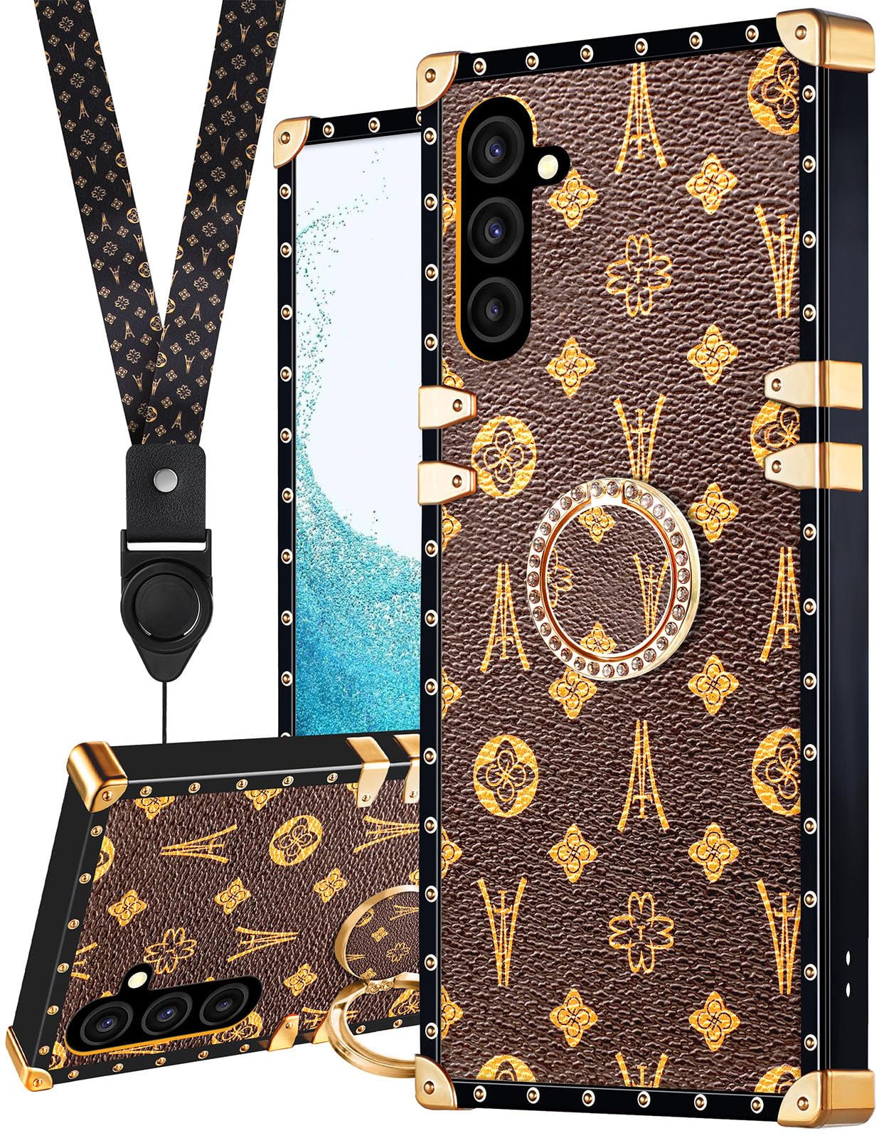 Loheckle for Samsung Galaxy A15 5G Case for Women Girls Teens Designer Cute Cases with Ring Stand Holder and Lanyard Stylish Aesthetics Luxury Cover