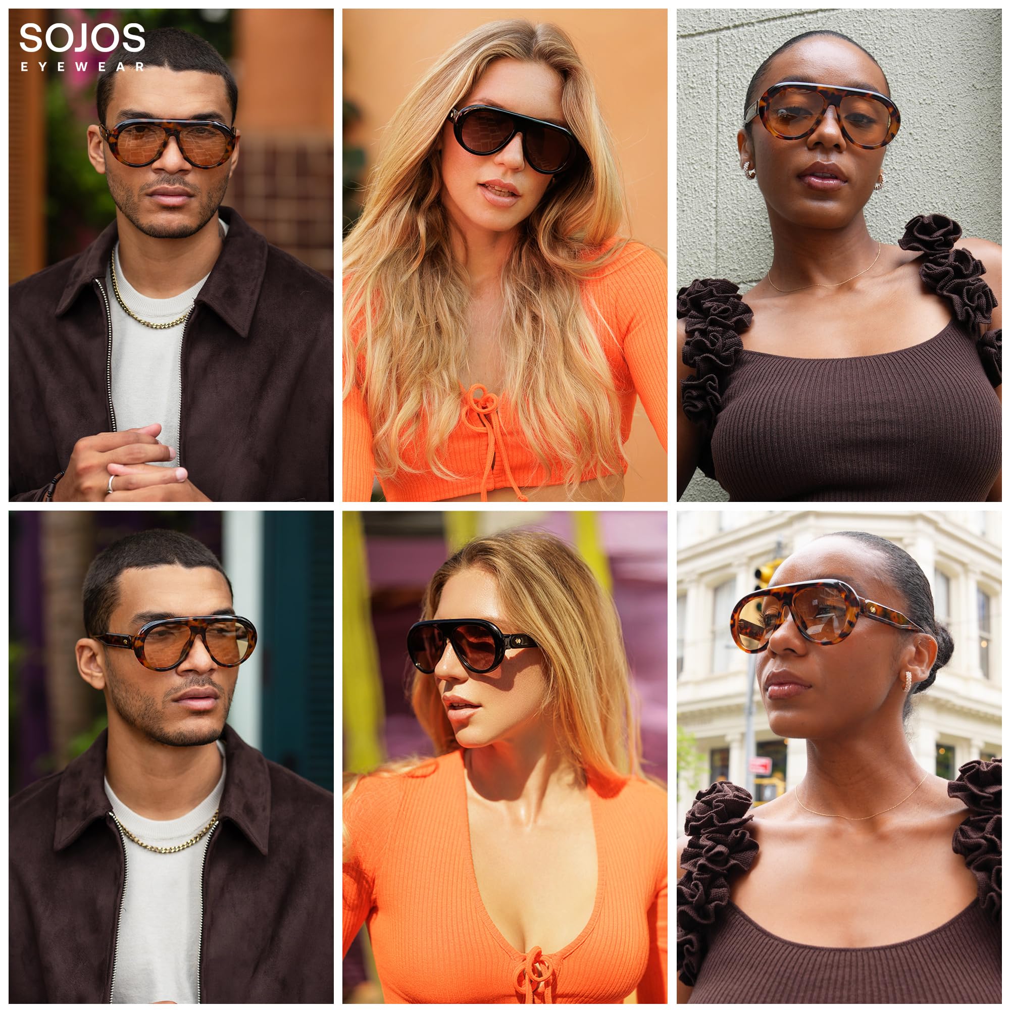 SOJOS Trendy Oversized Polarized Aviator Sunglasses Womens Men Retro Vintage 70s Style UV Protection Sun Glasses SJ2390 - 3