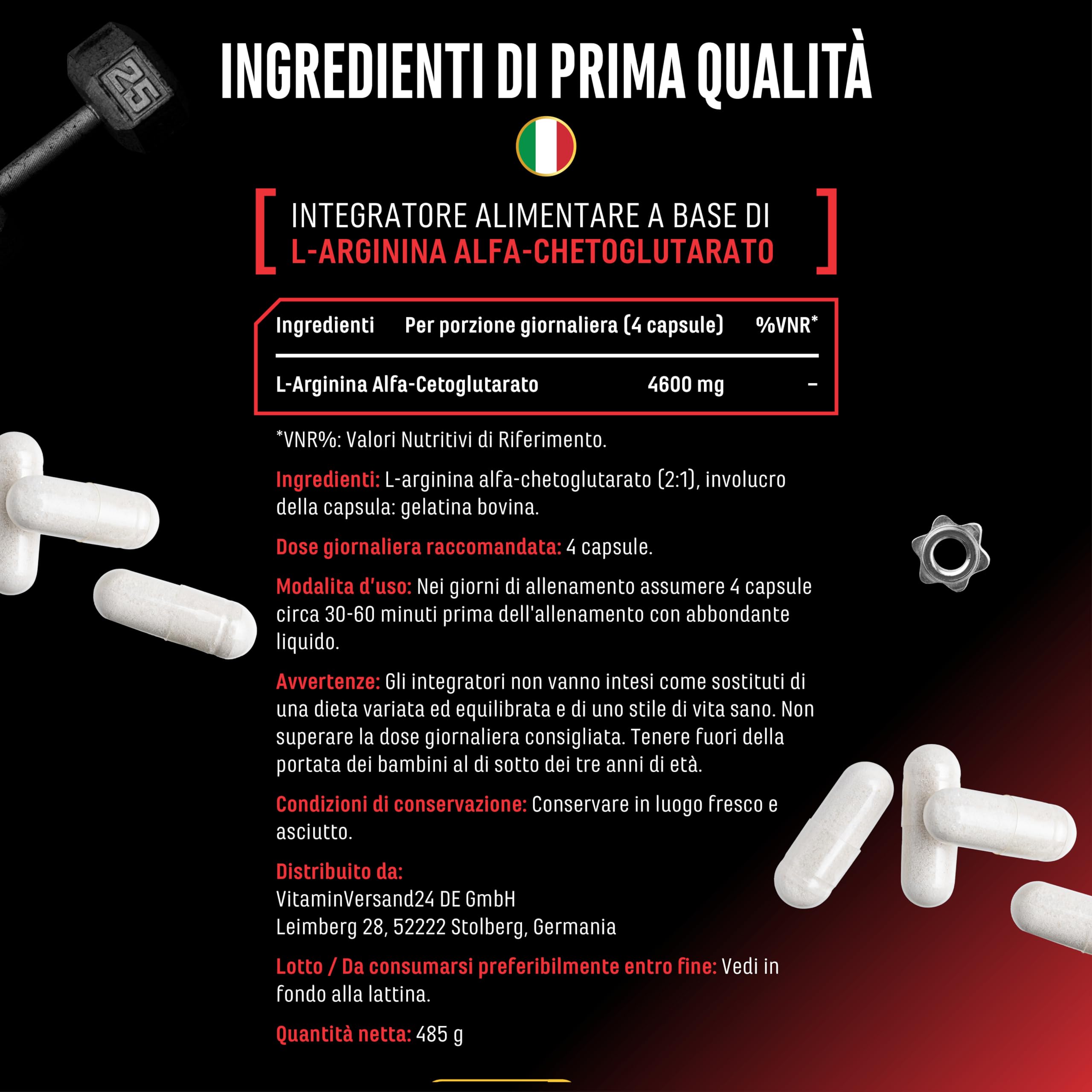 AAKG Ultra Caps - 365 capsule con 1150 mg ciascuna di L-arginina alfa-chetoglutarato pura - Amminoacido puro da fermentazione vegetale - Altamente dosato