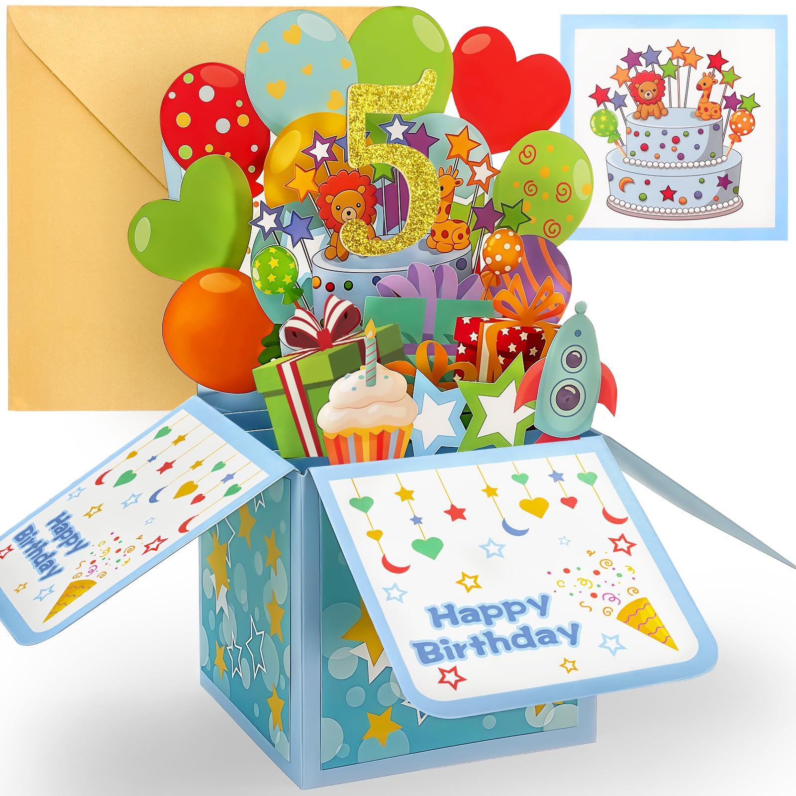 YianHien 5th Birthday Card Boy, Pop Up 5 Year Old Birthday Card for Grandson Nephew Son, 5th Birthday Decorations Present for Boy