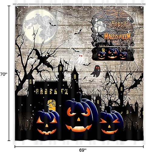 Miniatura 20 de JAWO Cortina de ducha de calabaza de Acción de Gracias, hojas de otoño con calabazas, cortinas de baño de granja de 69 x 70 pulgadas