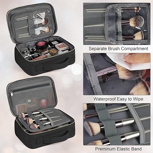 Miniatura 5 de Bolsa de maquillaje 2 piezas impermeable bolsa de cosméticos maquillaje bolsa de viaje para mujer, Negro -, Bolsa de maquillaje