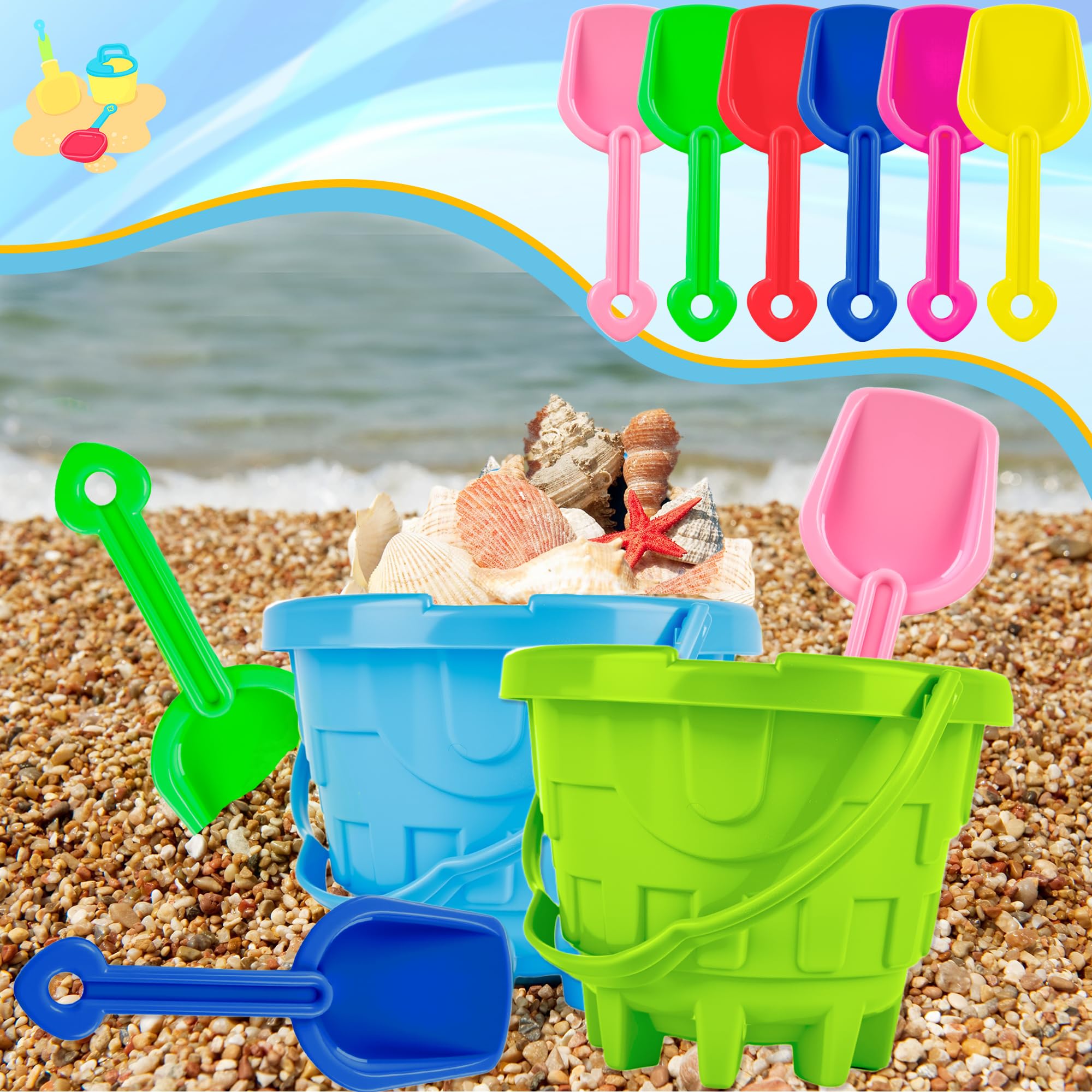 36 Stück 12,7 cm Sand-Strandeimer mit Strandschaufeln für Kinder, Kunststoff, Sandeimer, Set, Strandspielzeug für Sommer, Strand, Pool, Party, Gastgeschenk, Wasserspiel